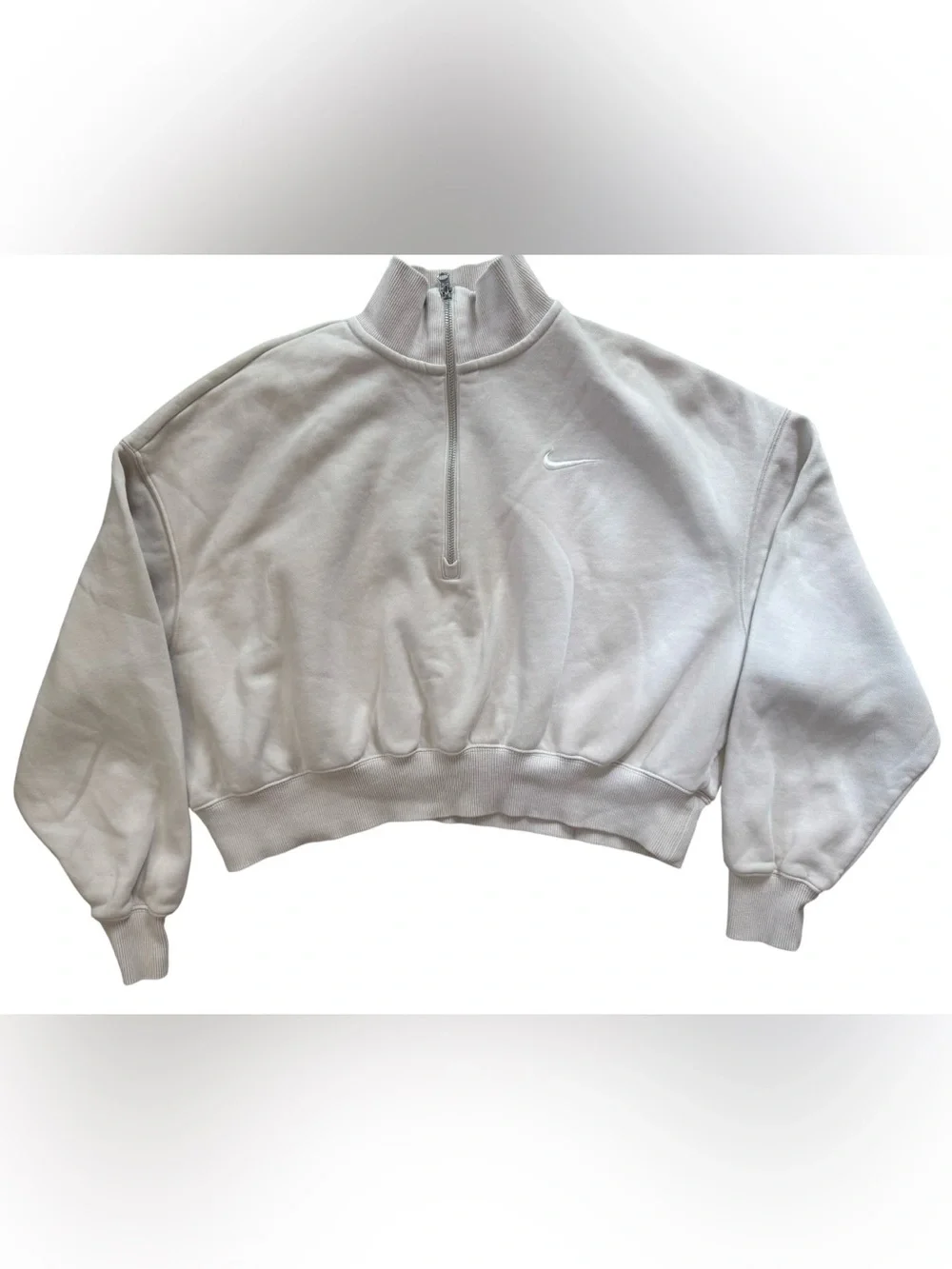 Nike Sportswear Phoenix Fleece Cropped Half Zip Sweatshirt Size Large Cream